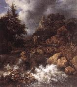 RUISDAEL, Jacob Isaackszon van Waterfall in a Mountainous Northern Landscape af France oil painting reproduction